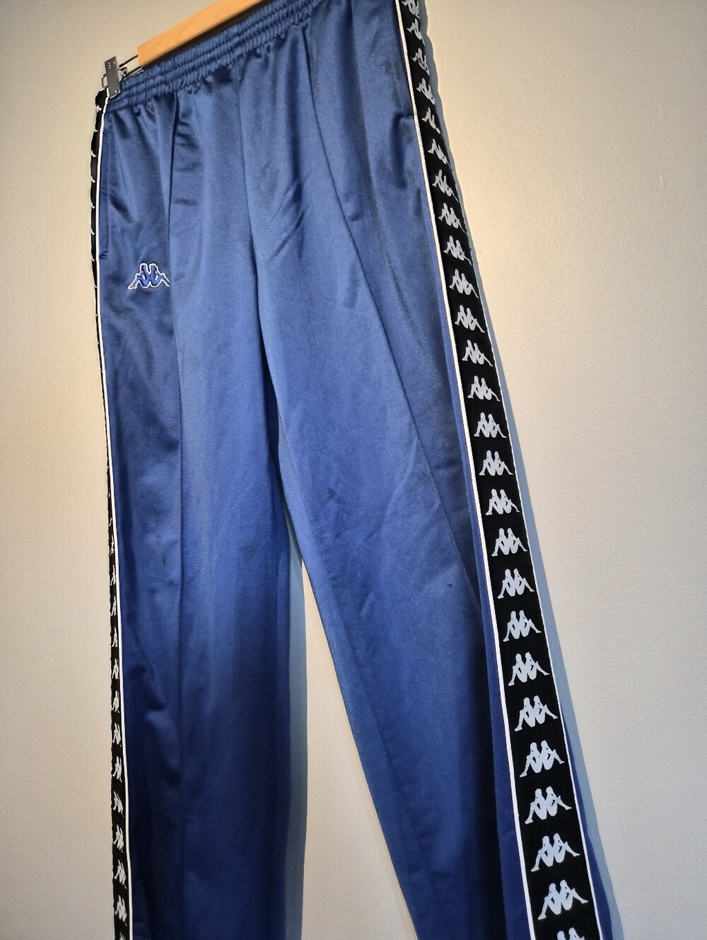 Vintage Kappa Silk Blue Logo Repeater Track Pants | Size Large